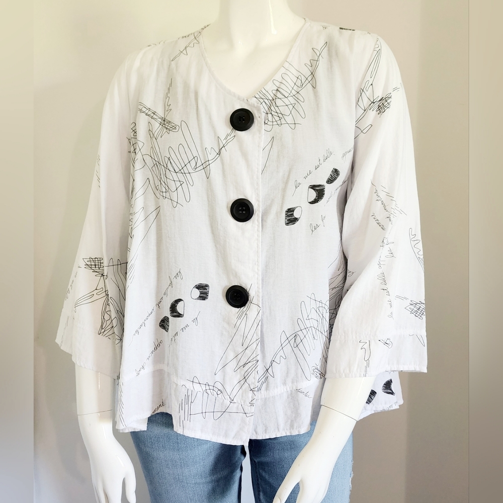 [1X] Toni T Black & White A-Line 3/4 Sleeve Jacket